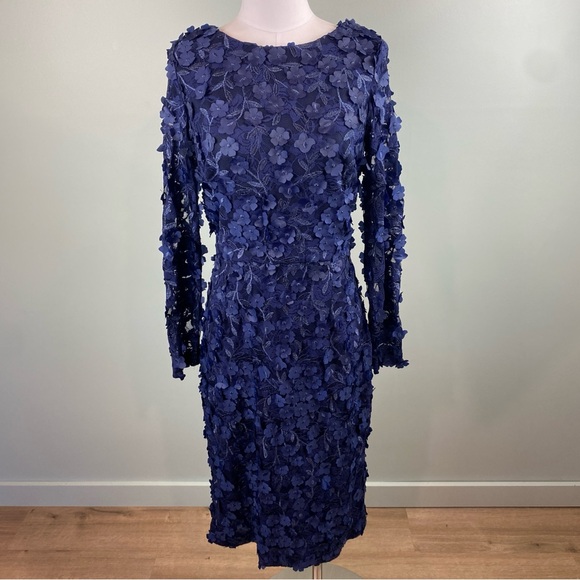 Xscape Dresses & Skirts - XSCAPE Navy Blue Floral 3D Applique Cocktail Formal dress size 14